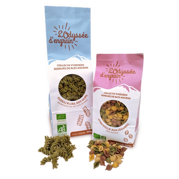 Photo de famille des sachets de pâtes au blé poulard et aux légumes