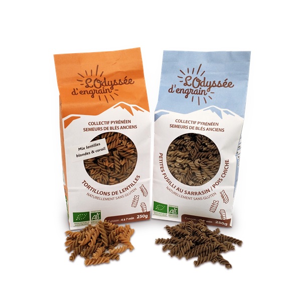 Photo de famille des pâtes sans gluten, 2 variétés